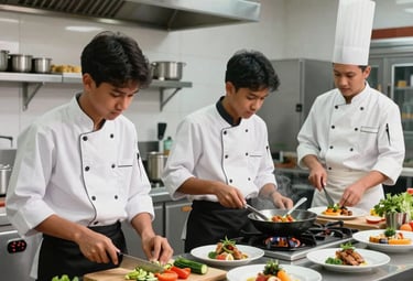 A professional Southeast Asian / Indonesian hotel staff member smiling in a luxury hotel reception in Germany, warm lighting, high-end hospitality environment.