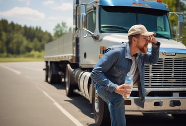 A driver using a smartphone to access helpful resources during a break.