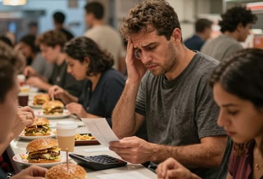 Happy burger business owner celebrating with team after increasing monthly revenue