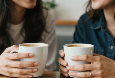 A friendly therapist chatting with a young client in a cozy, colorful space.