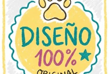 imagen con la huella de un perrito que dice Diseño 100% original