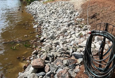 Rip rap protecting the lakeshore on Lake Oconee
