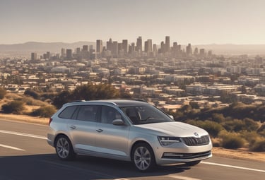 Close-up of a Skoda badge shining under natural light.