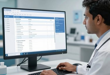 An icon illustrating AI clinical documentation with a sleek blue and white design.
