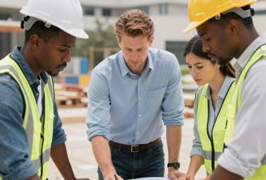 Engineers and advisors engaging in a technical project feasibility discussion.