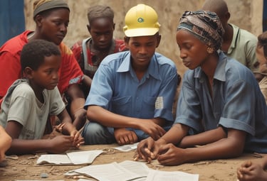 A workshop scene with diverse participants engaged in a training session outdoors.