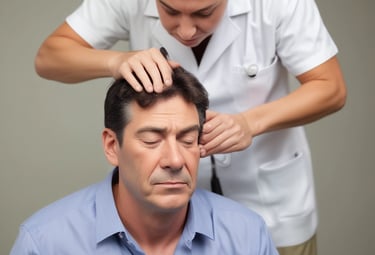 Close-up of hands demonstrating balance exercises with a physiotherapist.