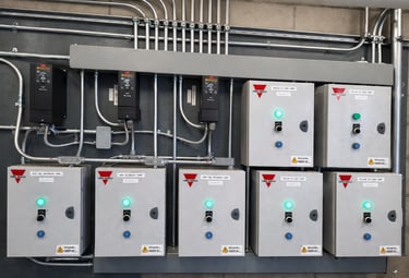 Motor starters and VFD drives with conduit for HVAC pump system 