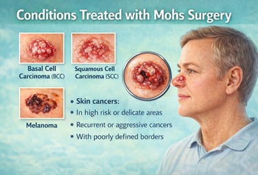 Illustration showing skin conditions treated with Mohs surgery