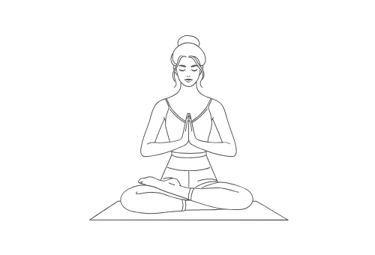 Minimalist line art illustration of a woman in a lotus yoga pose for meditation and wellness.