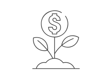 Line art icon of a growing plant with a dollar sign representing financial growth and investment.