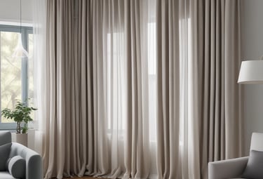 Bright and airy room with soft decorative curtains framing a sunny window.