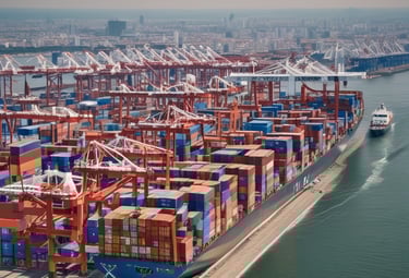 Customs agent assisting with paperwork at the Santos port office.