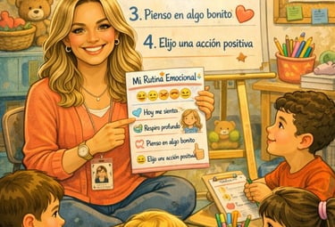 Maestra Ensenando Rutina Socioemocional con Curiosamente Creativa