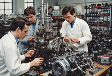 Engineers at Sterpin Motors working on prototype testing in a modern lab.