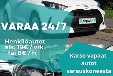 Henkilöautot alkaen 8€/h, 19€/pv Helppo varaus ja avaimeton käyttö puhelimella.