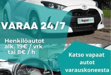 Henkilöautot alkaen 8€/h, 19€/pv Helppo varaus ja avaimeton käyttö puhelimella.