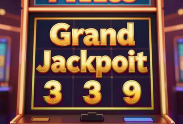 A vibrant 3D rendering of a slot machine showing a 'Grand Jackpot' on the screen. The color scheme uses #F5B041 gold and #1A202C shadows to create a high-contrast, exciting visual of online slot games.