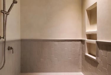 Tadelak plaster on upper half of shower in Longmeadow Ma