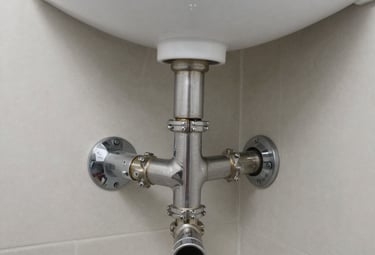 Technician inspecting a modern water heater installation in a residential building.