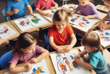 Students engaged in a lively group workshop with a tutor guiding them.