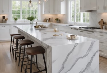 Close-up of a smooth, light-toned solid surface countertop.
