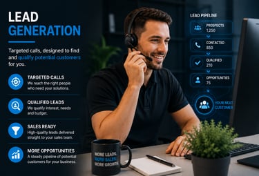 A smiling professional using a headset for lead generation services and qualified sales pipeline management.
