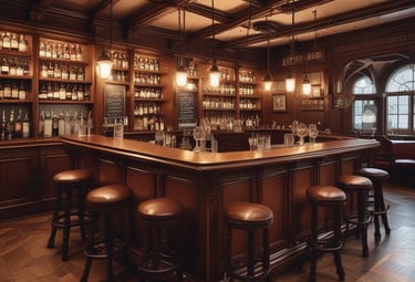 Interior view of a small neighborhood bar with wooden tables and friendly atmosphere.