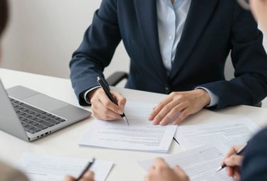 Close-up of hands signing a real estate contract in Mexico City.