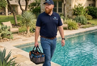 Pool technician arriving for service at a home in Round Rock