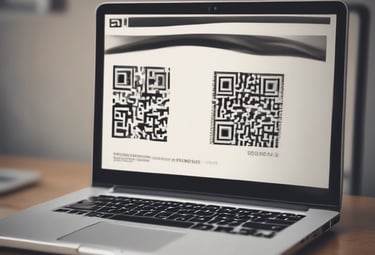 A hand reaches towards a laptop with a website open displaying a banner advertisement. Beside the laptop, a glass with a straw is visible. The scene is dimly lit, possibly in a cafe or home environment. A smartwatch is worn on the wrist of the hand.
