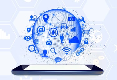 a tablet with a globe globe in the middle of it