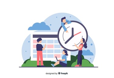 Illustration de personnes organisant leur temps autour d'une grande horloge.