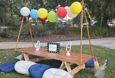 teepee picnic table hire rissler with balloon garland