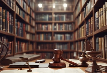 A close-up of various firearms displayed on a table for legal examination.