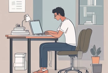 a man sitting at a desk with a laptop computer
