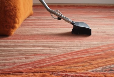 A tiled floor with visible dirt and cleaning solution being cleaned by a circular floor cleaning machine. The tiles are light brown with noticeable dirt in the grout lines. The cleaning machine has a blue and black circular head connected to a metal handle and hose.