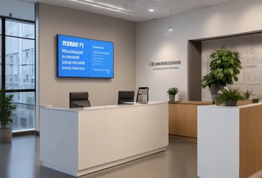 A close-up of a person holding a monitor displaying a video feed. The screen shows two individuals in firefighter uniforms inside a building. The image captures the monitoring equipment setup, including cables and a control box.