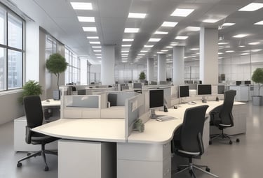 A futuristic control room showcasing interconnected smart home and city infrastructure with robotic monitors.