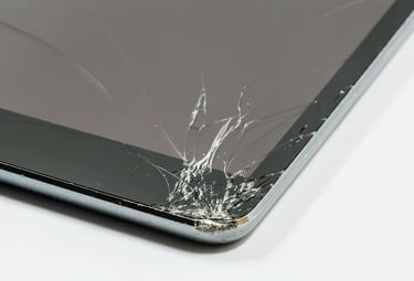 a broken tablet screen showing a broken screen
