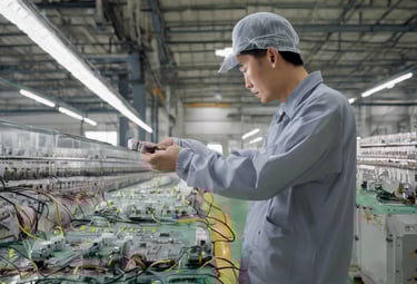 a man in a factory doing quality inspection