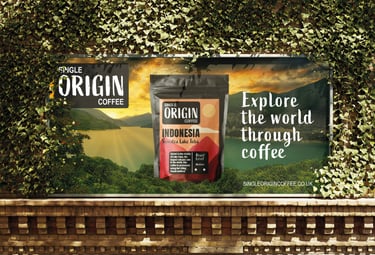 a billboard displaying single origin coffee designed by City Walls Design