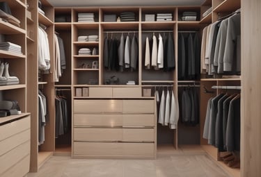 A modern kitchen features natural wood cabinets with a U-shaped configuration. The countertops are brown and complement the beige tiled floor. A stainless steel double sink with a chrome faucet is centrally located under the cabinets, while a black gas stove with an overhead range hood is on the right. Recessed ceiling lights brighten the space, and a dark kitchen mat is placed on the floor.