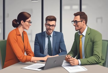 A diverse team of professionals discussing AI strategies around a conference table.