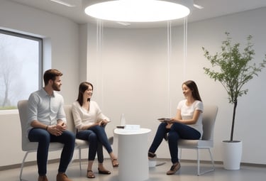 An arrangement of technology and design-related items on a white surface. Includes a laptop with the Apple logo, a smartphone displaying a design app interface, a black t-shirt featuring the phrase 'Design Makes Everything Possible', a mug with a similar design-themed phrase, a keyboard, and a saucer with a coffee cup. Various stickers and a black notebook are also present.