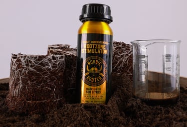 Nordic Rooter showing white roots and a beaker.