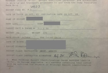 Prisoner Escort School Temp Card