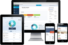QuickBooks dashboard displayed across devices for accounting setup and financial management