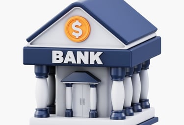 a bank building with a dollar sign and a dollar sign