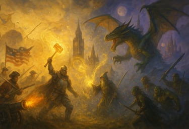 batalha epica entre seres de um mundo fantastico